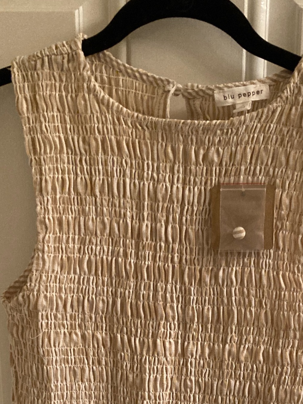 Blu Pepper Neutral Beige Smocked Sleeveless Camisole